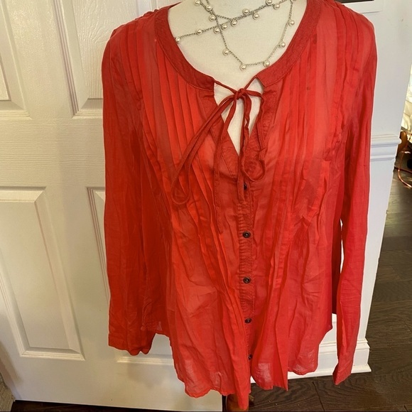 Free People Tops - Free People Semi Sheer Button Up Blouse, Med